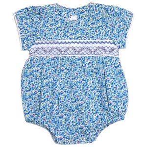 Cuclie Blue Floral Smocked Bubble Romper | sz 9 months